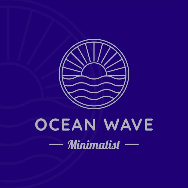 Vagues De L'océan Ligne Art Logo Vector Illustration Modèle Conception Vague De La Mer Avec La Conception Créative De L'icône Du Badge Soleil