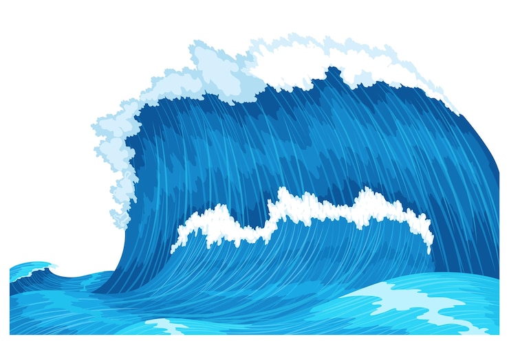 Vecteur vagues océaniques éclaboussure d'eau élément de tempête marine mer bleue mer ou vague océanique avec mousse de pulvérisation sur la crête