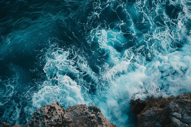 Les vagues ont érodé les récifs coralliens sur le rivage. Image aérienne de drone.