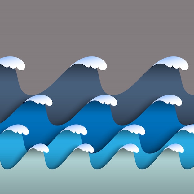 Vecteur vagues de papier origami bleu avec mousse de mer