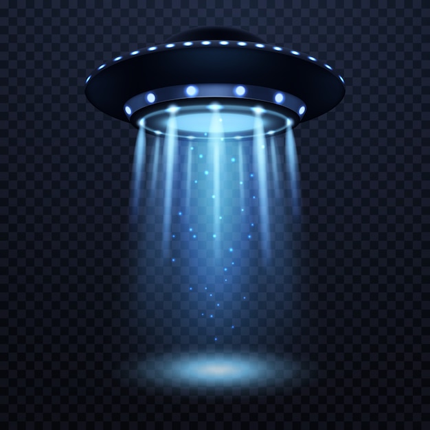 Vaisseau Spatial Extraterrestre Réaliste Ufo Avec Faisceau De Lumière Bleue Futuriste