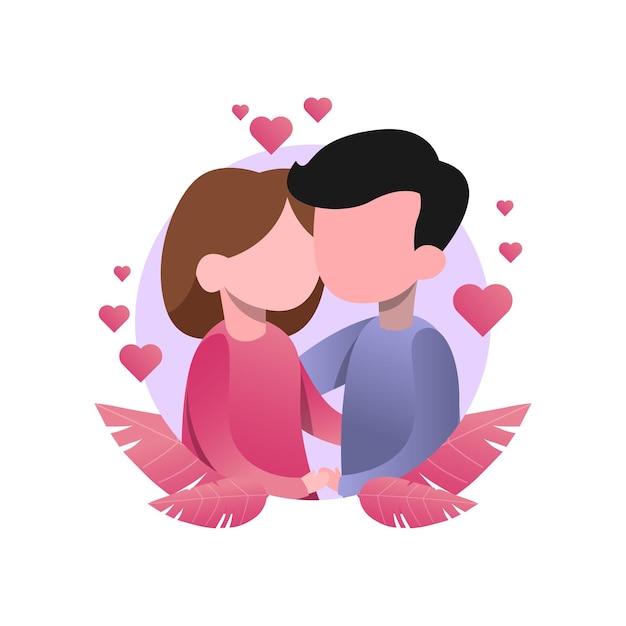 Des valentines plates pour un couple qui embrasse l'amour et l'affection