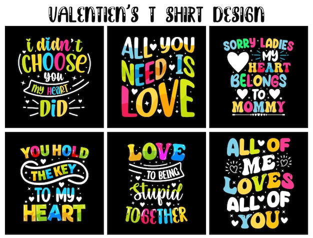 Valentines T Shirt Design Bundle, Chemises De Typographie De La Saint-valentin, T-shirt à Colorier De La Saint-valentin