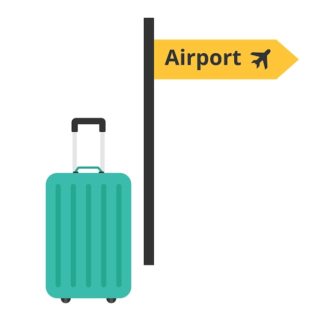 Vecteur valise d'icône plate devant l'aéroport de signe