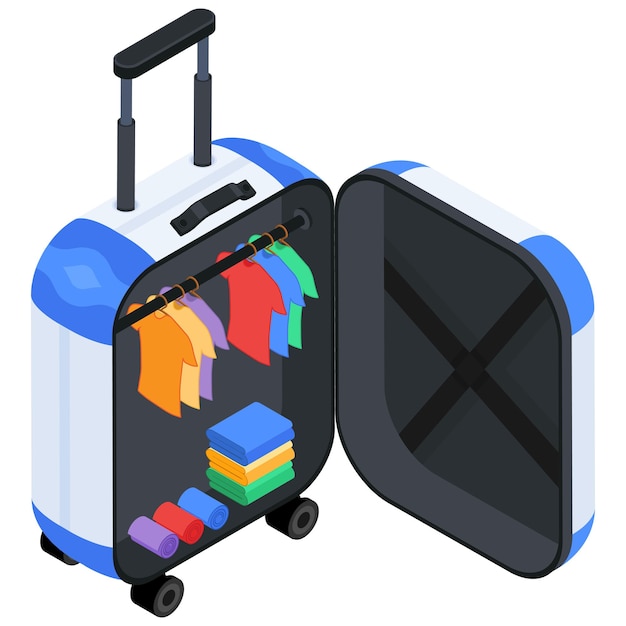 Une valise ouverte avec des vêtements et des accessoires