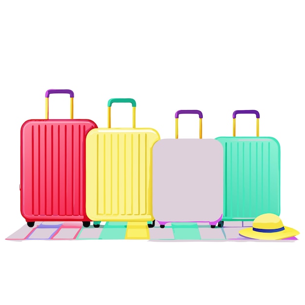 Des valises colorées et un chapeau prêts pour une aventure de voyage d'été