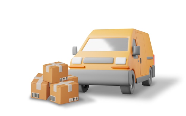 Un van de livraison 3D rempli de boîtes en carton.