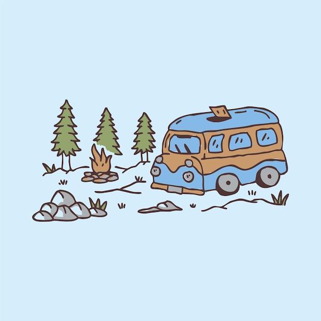 Van voyageant dans la bonne nature graphique illustration vecteur art tshirt design