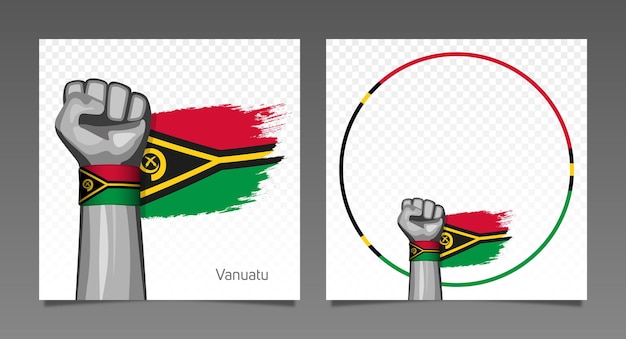 Vanuatu Grunge Drapeau Patriotique Victoire Cadre Bannières Ensemble Main Levée En L'air Jour De L'indépendance