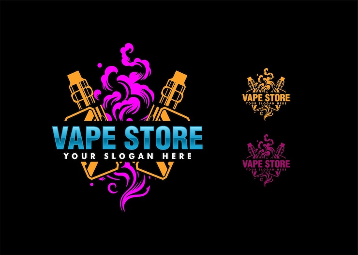 Vecteur vape shop illustration vectorielle logo premium modèle d'emblème de badge de fumée de cigarette électronique
