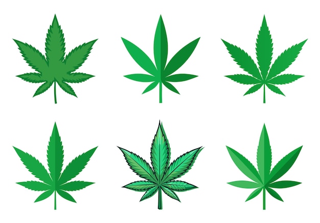 Variantes de l'illustration vectorielle de la feuille de cannabis verte et de l'œuvre d'art Marijuana Leaf Clipart Design SVG