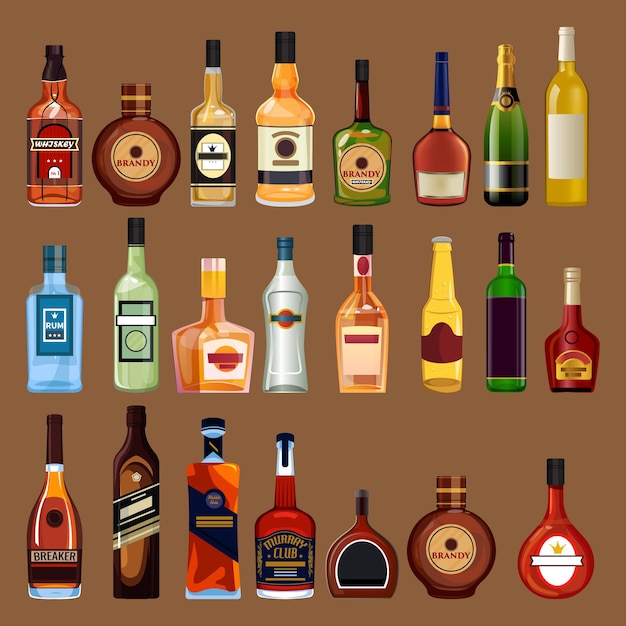 Une variété de bouteilles de boissons alcoolisées