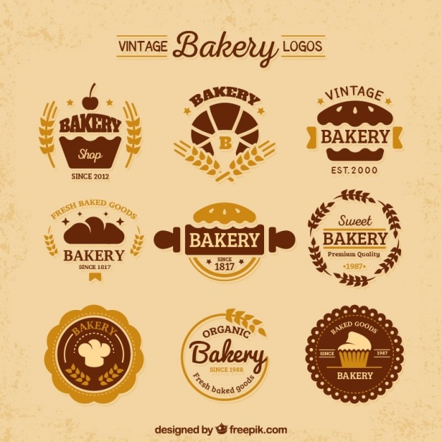 Vecteur variété de cru logos de boulangerie plat