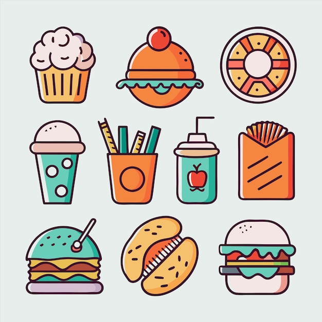 une variété de différents types de nourriture, y compris un cupcake cupcake et une tasse de café