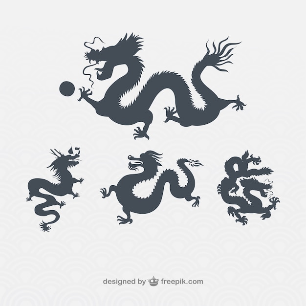 Variété De Dragons Chinois Silhouettes