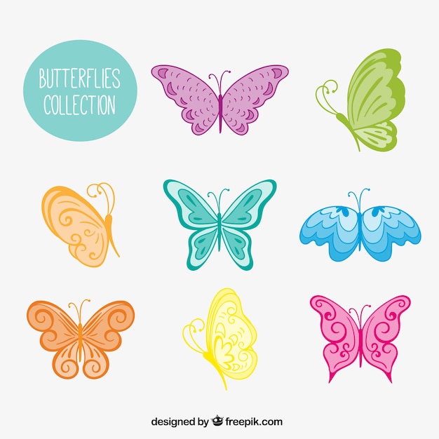 Variété De Papillons Colorés Dessinés à La Main