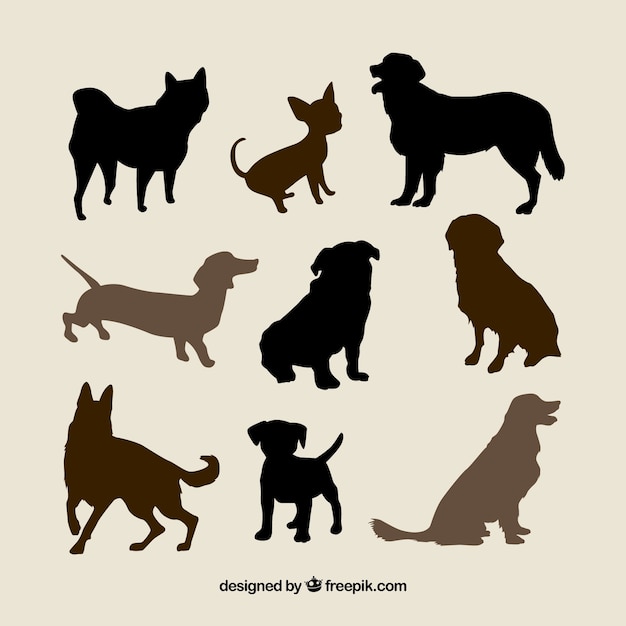 Vecteur variété de races de chien silhouettes
