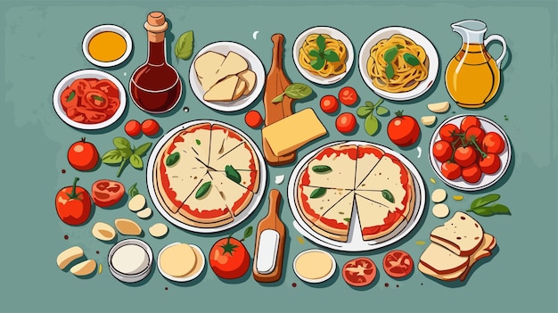Variétés alimentaires affichées sur une illustration vectorielle du tableau 2d