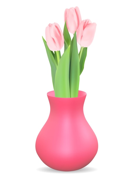 Vase 3d Réaliste Avec Fleur De Tulipes.