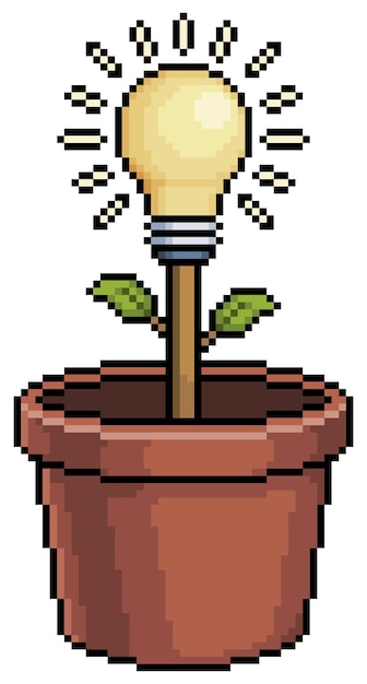 Vase D'art Pixel Avec Plante à Ampoule, Concept De Créativité Et Icône De Vecteur D'idée Pour Le Jeu 8bit