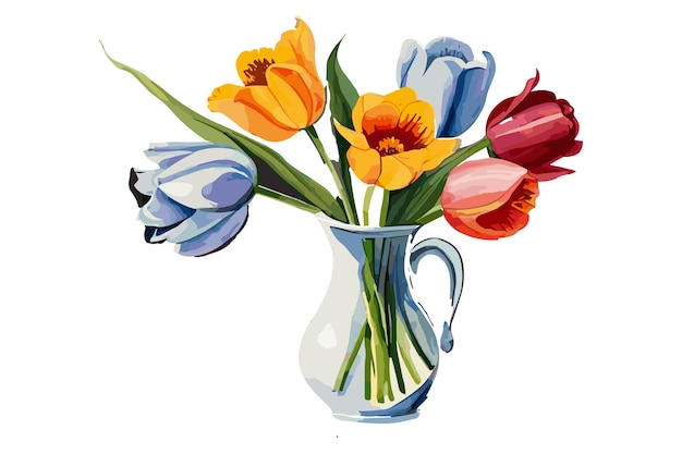 Un vase de fleurs est étiqueté avec le mot tulipes