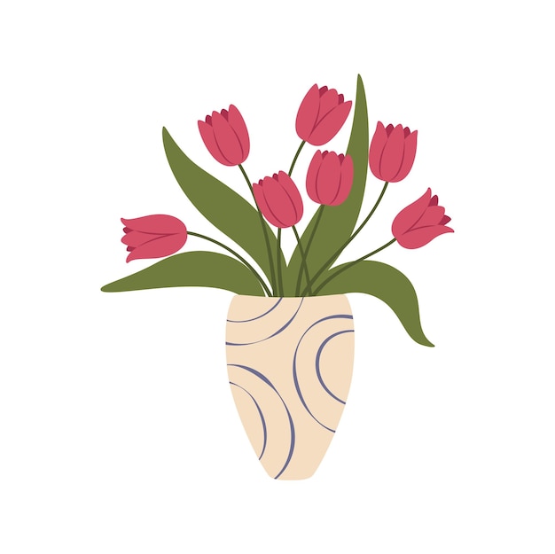 Vecteur vase à fleurs scandinave avec des tulipes de dessin animé de couleur