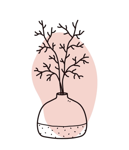 Vase minimaliste avec des branches isolées sur fond blanc Illustration dessinée à la main dans un style doodle