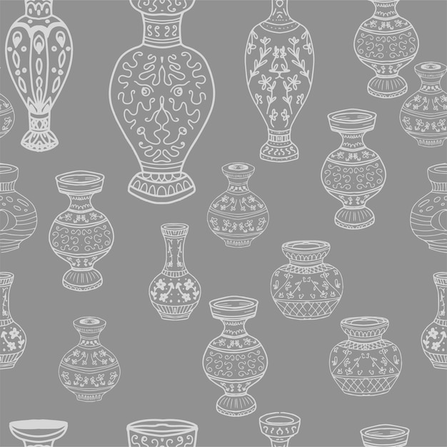 Vases à Fleurs Avec Motif Folklorique Historique Dessiné à La Main Coloré Et