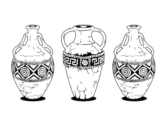 Vases grecs anciens pour boissons Cruches pour stocker le vin Vases vintage avec des motifs de style croquis