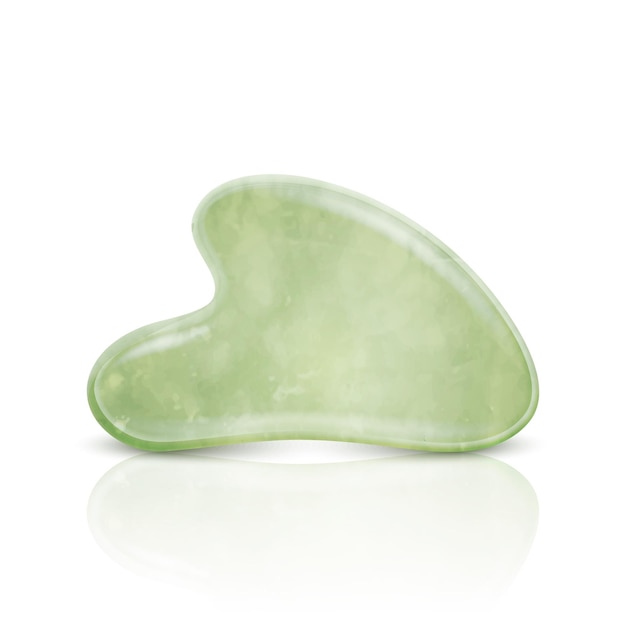 Vecteur 3d Réaliste Gua Sha Jade Rouleau Grattage Massage Outil Naturel Vert Quartz Pierre Grattoir Femme Traditionnelle Chinoise Lifting Du Visage Vue De Face