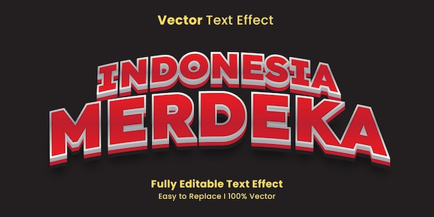 Vecteur 3d rouge indonésie merdeka effet de texte modifiable