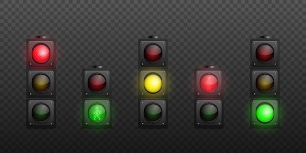 Vecteur 3d route détaillée réaliste allumé feu de circulation Icon Set règles de sécurité isolées Concept Design Templete feu stop feux de circulation