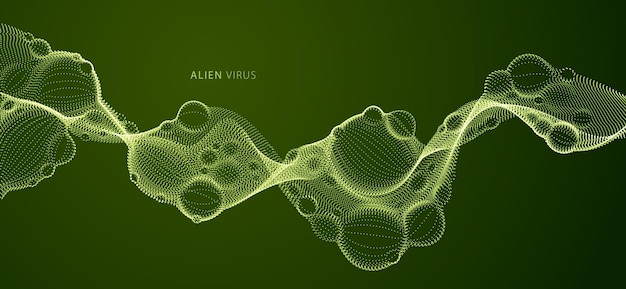 Vecteur abstrait coulant fond d'écran large. Mutation biologique, virus microscopique, forme de particules pointillées, nanotechnologie. Fond d'écran large et fluide abstrait.