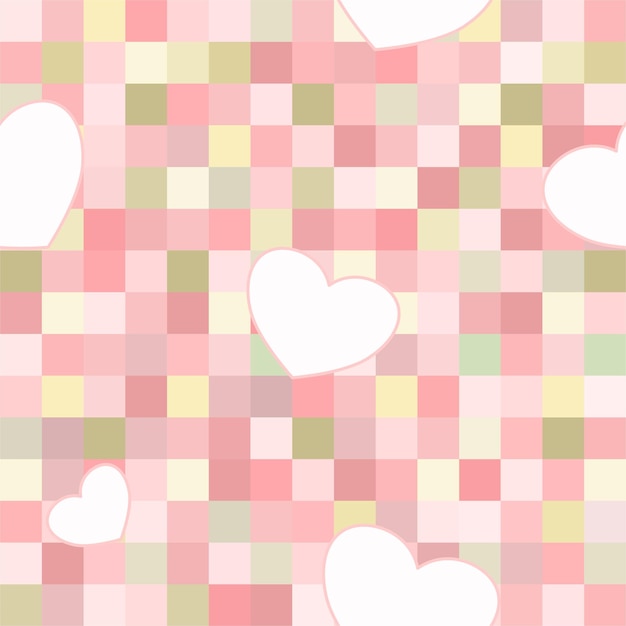Vecteur abstrait motif transparent de coeur multi blanc sur fond quadrillé doux