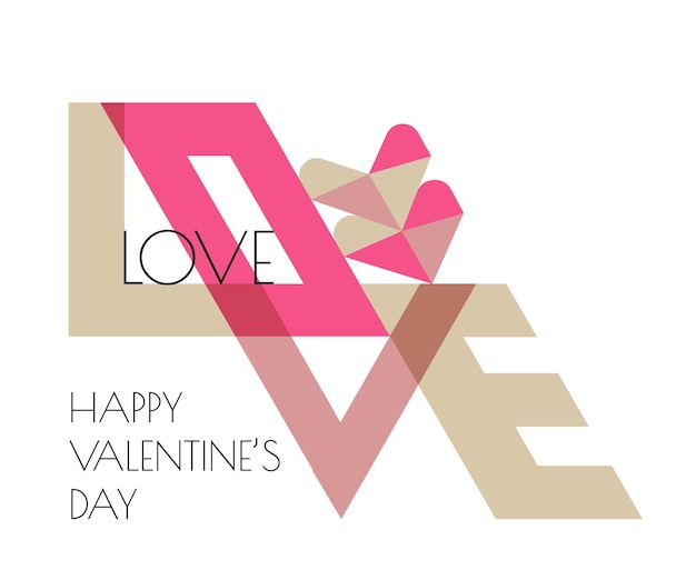 Vecteur d'affiche Happy Valentines Day en bauhaus. Text Love dans une composition moderne et créative. Carte d'invitation, illustration de minimalisme de marque.