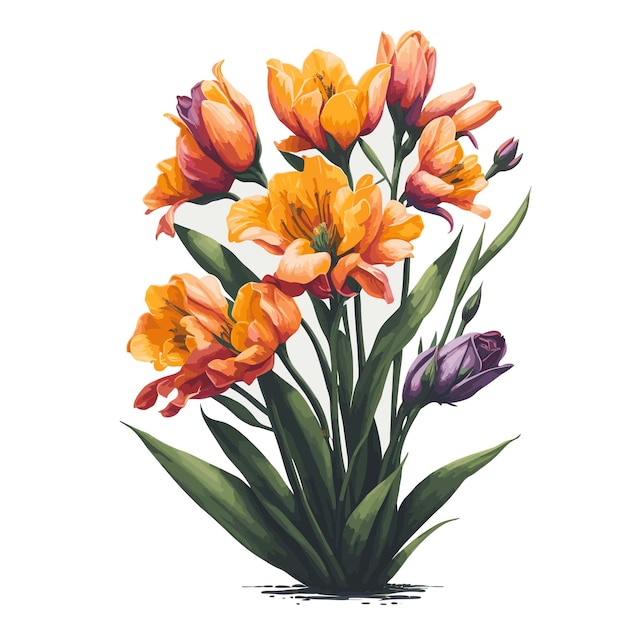 Vecteur aquarelle Freesia tahiti lever du soleil clipart floral