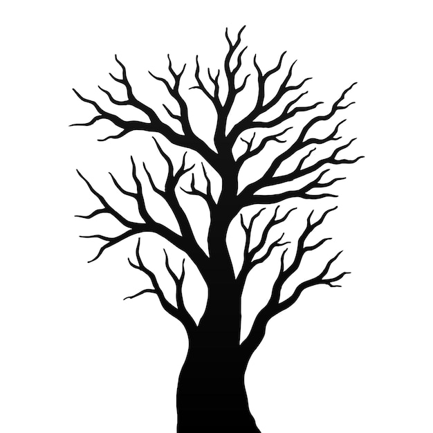 Vecteur D'arbre D'halloween, Arbre Sec Sans Feuille, Arbre Effrayant, Arbre Silhouette En Couleur Noire