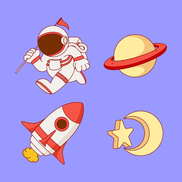 Vecteur D'astronautes Dans Un Style Cartoon Plat