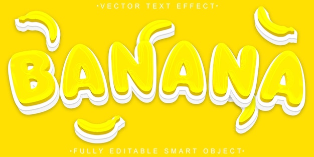 Vecteur de banane de dessin animé jaune Effet de texte d'objet intelligent entièrement modifiable