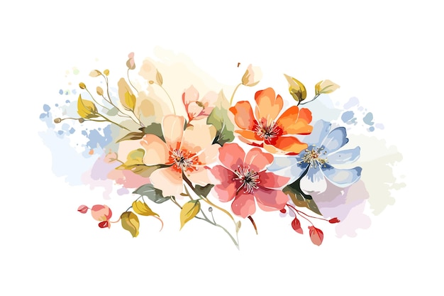 Vecteur de belles fleurs aquarelles avec fond blanc