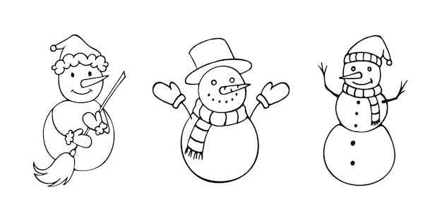 Vecteur De Bonhommes De Neige Une Collection De Bonhommes De Neige Dessinés à La Main Dans Un Style Doodle