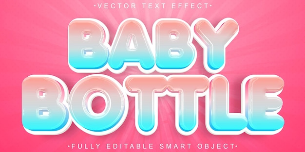 Vecteur de bouteille de bébé doux et coloré Effet de texte d'objet intelligent entièrement modifiable