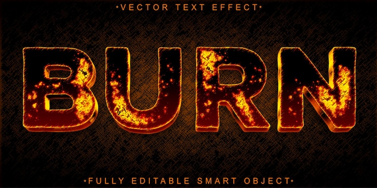 Vecteur vecteur de brûlure de feu orange entièrement modifiable effet de texte d'objet intelligent