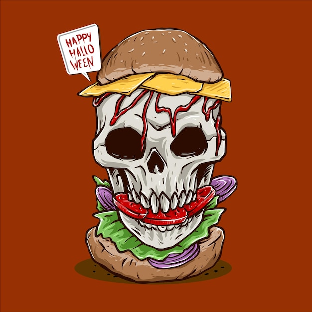 Vecteur De Burger De Crâne Pour L'illustration De L'affiche De L'événement Halloween