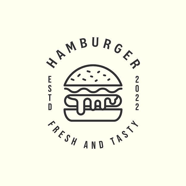 Vecteur De Burger Ou Hamburger Avec Salade Ligne Art Logo Icône Modèle Illustration Design