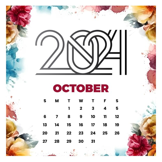 Vecteur vecteur calendrier floral d'octobre 2024