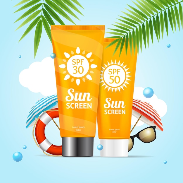 Vecteur De Carte De Protection Solaire Sunscreen Détaillée 3d Réaliste