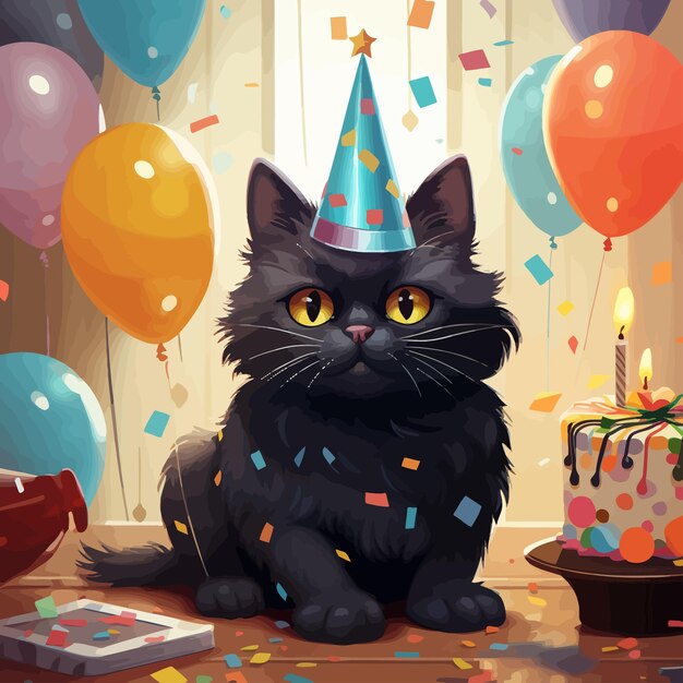 Vecteur De Célébration De L'anniversaire Du Chat