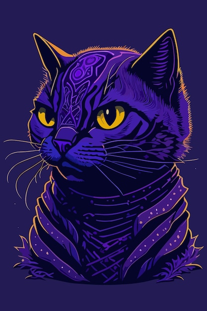 vecteur d'un chat art numérique en pourpre illustration art design logo affiche et design de t-shirt