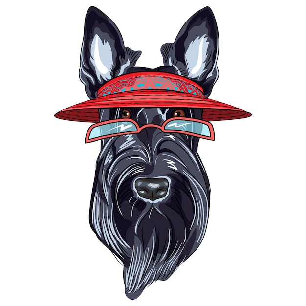 Vecteur chien scottish terrier dans le pare-soleil et les lunettes